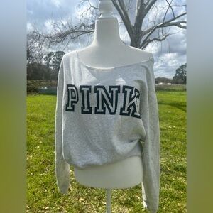 Gray PINK Off-Shoulder Sweatshirt
